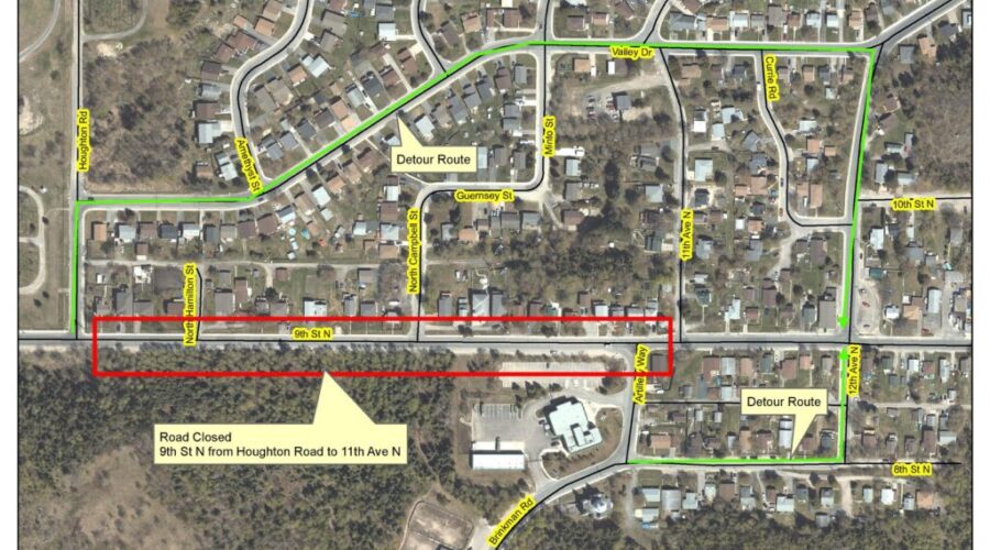 Ninth Street North closure on Tuesday