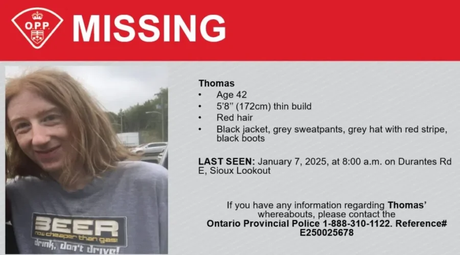 OPP search for missing man in Sioux Lookout