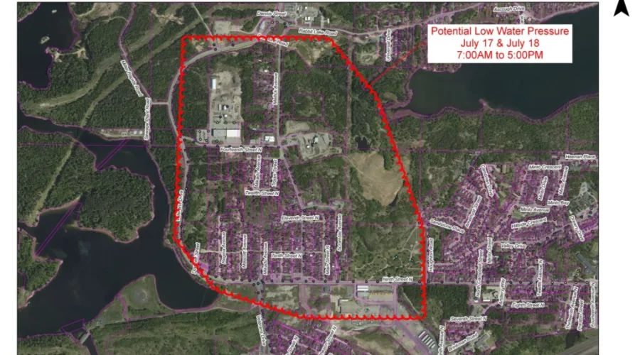 Low water pressure noted in Rideout area